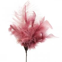 Dekoratyvinės plunksnos ant lazdelės paukščių plunksnos baltos/kreminės/bumsiai rožinės spalvos 3 vnt