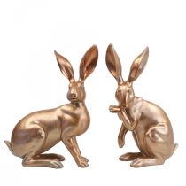 Deco zuikio auksinė sėdima velykinių zuikių pora H30,5cm 2vnt