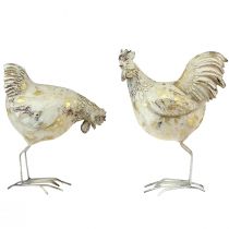 Dekoratyvinės vištienos White Gold Rooster Hen Vintage L13cm 2vnt