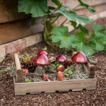 Deco grybai stiklinė raudona vintažinė rudens puošmena Ø9cm A13,5cm 2vnt
