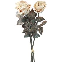 Dekoratyvinės rožės kreminės baltos Dirbtinės rožės Šilkinės gėlės Antikvarinis išvaizda L65 cm 3 vnt.