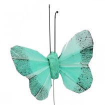 Deko drugelis ant vielos žalias, mėlynas 5-6cm 24p