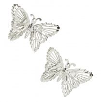 Dekoratyviniai drugeliai metaliniai pakabinami papuošimai sidabriniai 5cm 30vnt