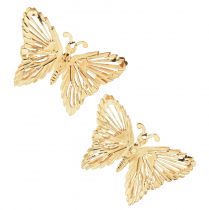Dekoratyviniai drugeliai metaliniai pakabinami papuošimai auksiniai 5cm 30vnt