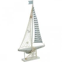 Deco Sailing Boat Wood White Blue Maritime Deco Ship 28×3×55cm