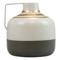 daiktų Žavinga metalinė dekoratyvinė vaza su rankena, vintažinio stiliaus, kreminės/pilkos/auksinės spalvos, Ø16 cm, aukštis17 cm, džiovintoms gėlėms ir dirbtiniams augalams