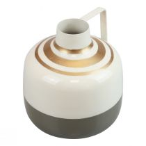 daiktų Žavinga metalinė dekoratyvinė vaza su rankena, vintažinio stiliaus, kreminės/pilkos/auksinės spalvos, Ø16 cm, aukštis17 cm, džiovintoms gėlėms ir dirbtiniams augalams