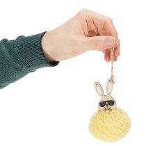 daiktų Velykų zuikučio dekoracija pakabinimui, pūkuotas zuikutis, geltona, Ø7cm, 6 vnt.