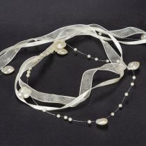 daiktų Dekoratyvinė juostelė, kreminė, širdelės, perlai, vestuvių dekoracija, 10 mm, 5 m