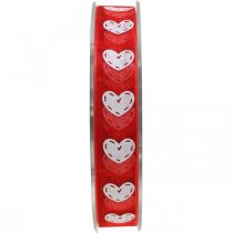 Dekoratyvinės juostelės širdelės, vestuvių puošmena, kaspinas Valentino diena raudona, balta 15mm 20m