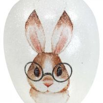 Deco pakabukas stiklas deco eggs triušis su akiniais blizgučiais 5x8cm 6vnt