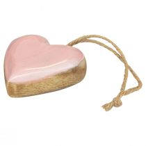 Dekoratyvinė kabykla medinių medinių širdelių apdaila šviesiai rožinė blizgi 6cm 8vnt