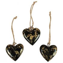 Dekoratyvinė kabykla medinių medinių širdelių apdaila natūralaus juodo aukso 6cm 8vnt