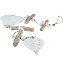 daiktų Dekoratyvinė kabykla medinė apvali medinė širdelė balta natūrali H85cm