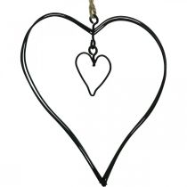 Dekoratyvinė širdelė pakabinimui metalinė širdelė juoda 10,5cm 6vnt