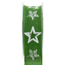 Dekoratyvinė juostelė iš džiuto su žvaigždės motyvu žalia 40mm 15m