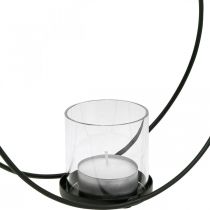 Dekoratyvinis žiedinis žibintas metalinis žvakių laikiklis juodas Ø28,5cm