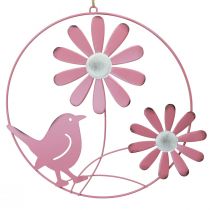daiktų Dekoratyvinis žiedas metalinis pakabinamas dekoravimo gėlės rožinės spalvos Ø30cm 2vnt