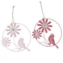 daiktų Dekoratyvinis žiedas metalinis pakabinamas dekoravimo gėlės rožinės spalvos Ø23cm 4vnt