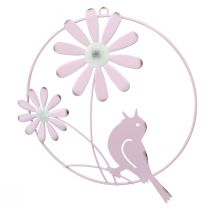 daiktų Dekoratyvinis žiedas metalinis pakabinamas dekoravimo gėlės rožinės spalvos Ø23cm 4vnt