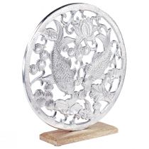 daiktų Dekoratyvinis žiedas metalinis medinis pagrindas sidabrinis lotoso koi papuošalas Ø32cm