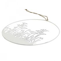 Dekoratyvinis žiedas balto metalo dekoratyvinis gėlių pievos pavasarinis papuošimas Ø22cm