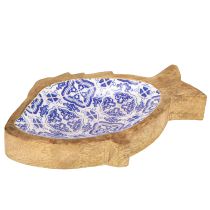 daiktų Dekoratyvinis dubuo medinis žuvies dekoravimas natūraliai mėlyna balta 18×11×3cm