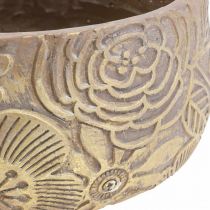 daiktų Dekoratyvinis dubuo keraminės auksinės gėlės rudos Ø23,5cm H11,5cm