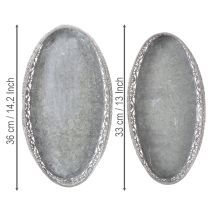 daiktų Dekoratyvinis metalinis dubuo, pilko rašto, ovalus, I36 cm / 33,5 cm, 2 vnt. rinkinys