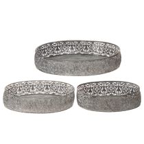 daiktų Dekoratyvinis metalinis dubenėlis, ovalo formos, pilkas, 25,5/29/34,5 cm, 3 vnt. rinkinys