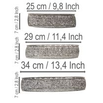 daiktų Dekoratyvinis metalinis dubenėlis, ovalo formos, pilkas, 25,5/29/34,5 cm, 3 vnt. rinkinys