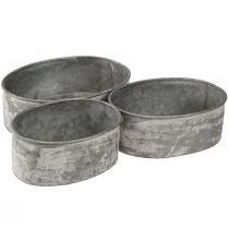 daiktų Dekoratyvinis dubuo metalinis įkišamas dubuo ovalus pilkas L22.5/19.5/16cm rinkinys iš 3 vnt.