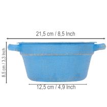 daiktų Dekoratyvinis dubuo/vazonas, mėlyno metalo, shabby chic stiliaus, Ø17 cm, aukštis 8,5 cm