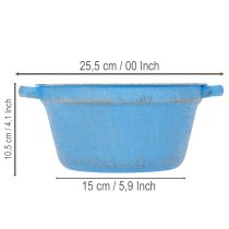 daiktų Dekoratyvinis dubuo/vazonas, mėlyno metalo, shabby chic stiliaus, Ø21 cm, aukštis10,5 cm