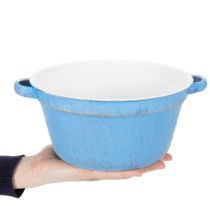 daiktų Dekoratyvinis dubuo/vazonas, mėlyno metalo, shabby chic stiliaus, Ø21 cm, aukštis10,5 cm