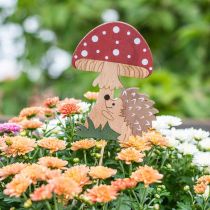 Dekoratyviniai kištukai, rudeniška medinė puošmena, ežiukas su grybu H11cm L34cm 12vnt