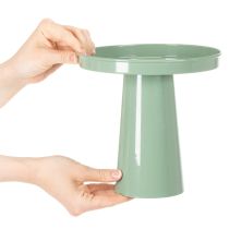 daiktų Dekoratyvinė metalinė lėkštė, žalia, apvaliu pagrindu, padėklas gėlių kompozicijoms, 20 cm