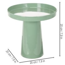 daiktų Dekoratyvinė metalinė lėkštė, žalia, apvaliu pagrindu, padėklas gėlių kompozicijoms, 20 cm
