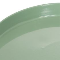 daiktų Dekoratyvinė metalinė lėkštė, žalia, apvaliu pagrindu, padėklas gėlių kompozicijoms, 20 cm