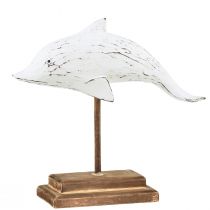 Delfinų puošmena Albasia Jūrinė medinė dekoracija balta 28×6,5×26cm