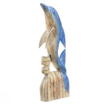 daiktų Delfinų figūrėlė jūrinė medinė dekoracija rankomis raižyta mėlyna H59cm