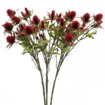 Dirbtinė erškėtis raudona bordo gėlė, 10 gėlių galvučių, 68 cm, 3 vnt.