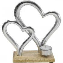 Arbatos žvakidės laikiklis širdelė metalo puošmena stalo apdaila mediena 22cm
