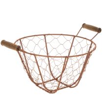 daiktų Vintažinis apvalus vielinis krepšelis su medinėmis rankenomis, metalinis krepšelis, rūdžių spalvos, Ø22 cm
