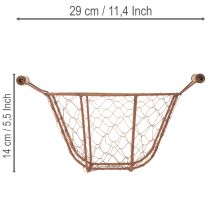 daiktų Vintažinis apvalus vielinis krepšelis su medinėmis rankenomis, metalinis krepšelis, rūdžių spalvos, Ø22 cm