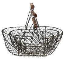 daiktų Vielinis krepšelis su rankena rudo metalo 20/25 / 30cm rinkinys iš 3 vnt