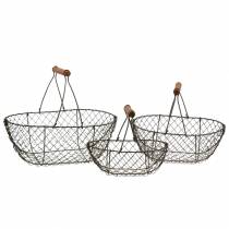 daiktų Vielinis krepšelis su rankena rudo metalo 20/25 / 30cm rinkinys iš 3 vnt