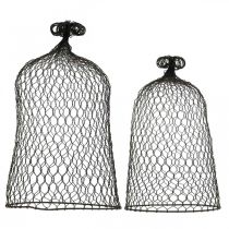 daiktų Dekoratyvinis varpelis iš metalo, pagalbinė laipiojimo priemonė, gaubtas vielinis rudas, patina H50/41cm Ø30/25cm, rinkinys 2 vnt.