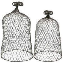 daiktų Dekoratyvinis varpelis iš metalo, pagalbinė laipiojimo priemonė, gaubtas vielinis rudas, patina H50/41cm Ø30/25cm, rinkinys 2 vnt.