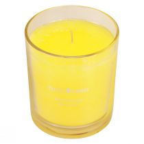 Kvapi žvakė stikliniame vasaros kvape Frangipani Yellow H8cm